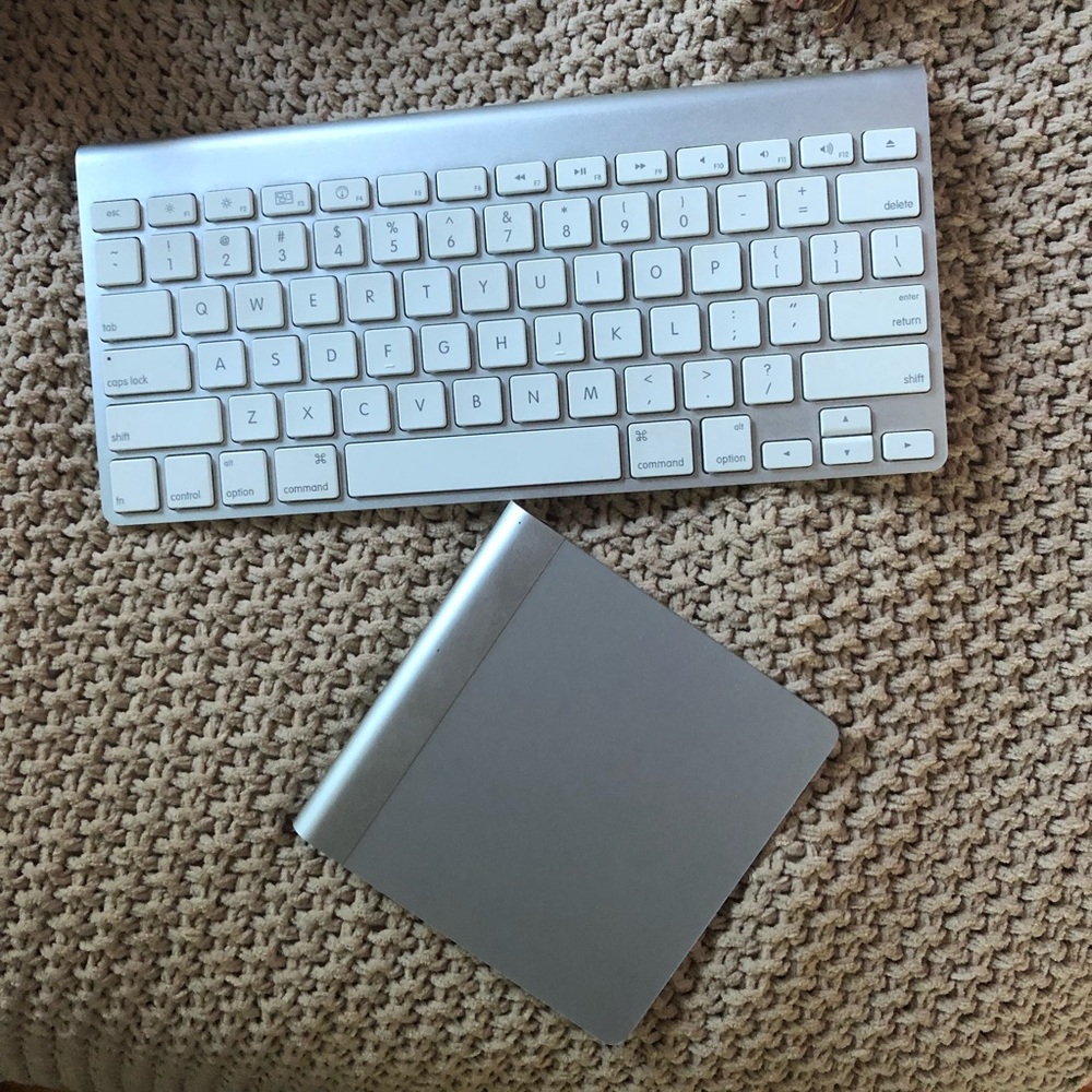 Apple Bluetooth track pad and Apple Bluetooth keyboard.